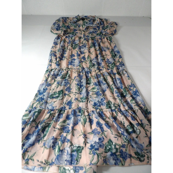 Kate & Lily Size 10 Maxi Dress Sheer Pink Floral Tropical Chiffon Collared Butt - Picture 5 of 15